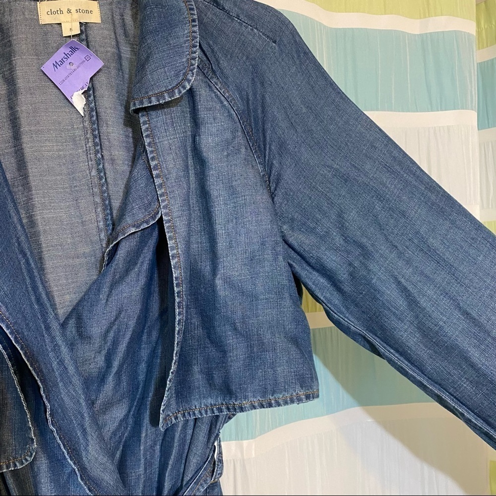 NWT cloth & stone Chambray Denim Trench Coat Jacket Sz Small - Picture 4 of 11